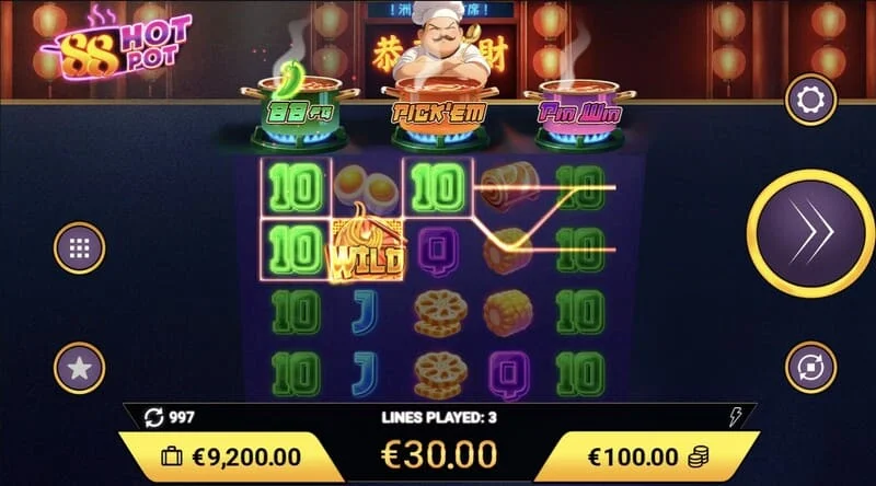 88 Hot Pot - nyerés Wild szimbólummal a negyedik tárcsán